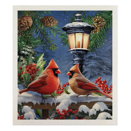 Winter Glow Cardinals Swedish Dishcloth
