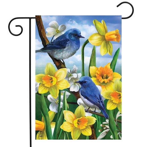 Bluebirds and Daffodils-- Flag - 12.5 x 18 in