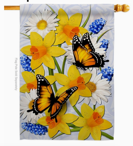 Daffodil Butterflies Garden Flag - double-sided - 28 x 40 in