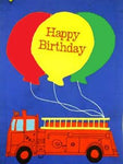 Birthday Firetruck Flag on Royal - 12 x 18 in