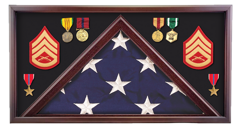 Flag Case - Veteran - Cherry finish - for 5 x 9.5 ft flag and medals, etc