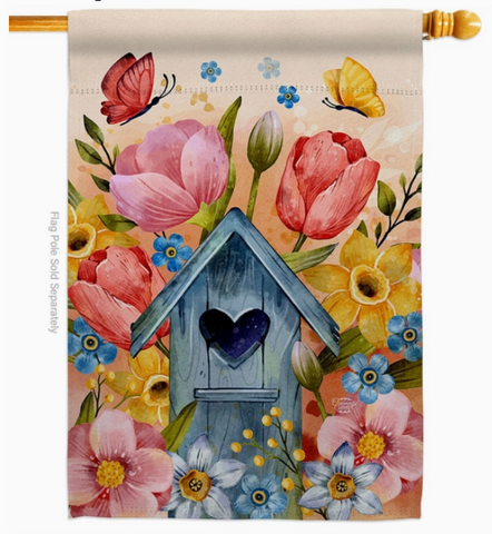 Birdhouse Sweet Home Flag - double-sided - 28 x 40 in