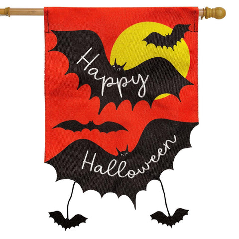 Trick or Treat Pumpkin Burlap Flag - 28 x 40 in - appliqued - double-sided