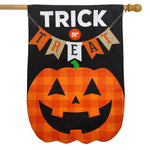 Trick or Treat Pumpkin Burlap Flag - 28 x 40 in - appliqued - double-sided