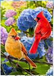 Male/Female Cardinals w/ Purple Hydrangeas Flag - 28 x 40 inch