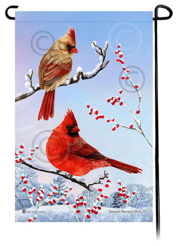 Northern Cardinals Winterberries Welcome Flag - 12 x 17 in - double-sided