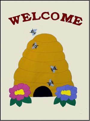 Beehive with Flowers on Off White - 3 x 4.5 ft