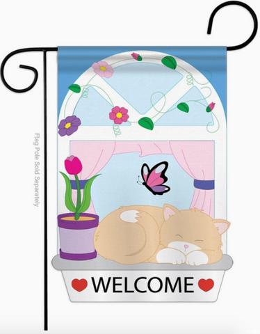 Welcome Kitty Cat Flag - double-sided - 12.5 x 18 in