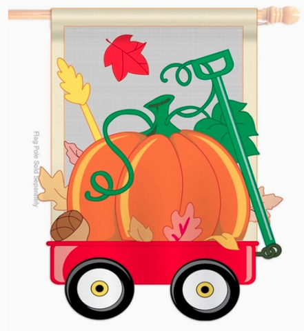 Welcome Fall Pumpkins Flag - double-sided - 28 x 40 in