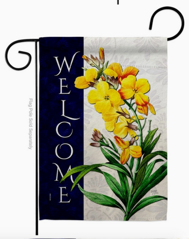 Yellow Flowers Welcome Flag - double-sided - 13 x 18.5 in