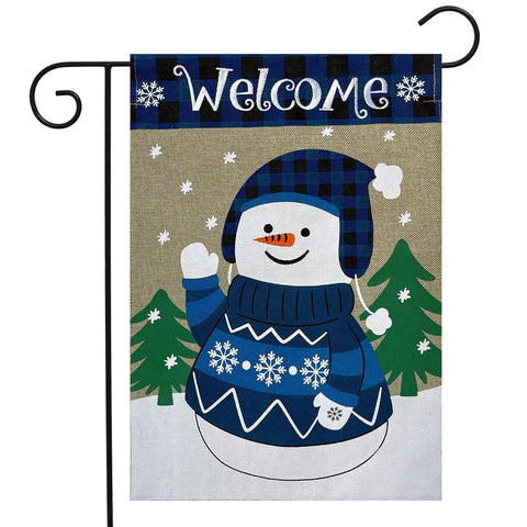 Happy Snowman Burlap Appl'd Garden Flag - 12.5 x 18 in - double-sided