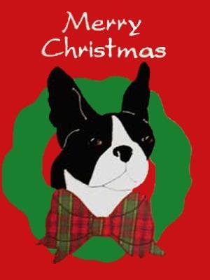 Christmas Boston Terrier Flag on Red- 12 x 18 in