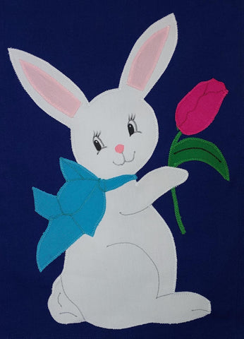Easter Bunny w/Tulip Flag on Navy - 12 x 18 in