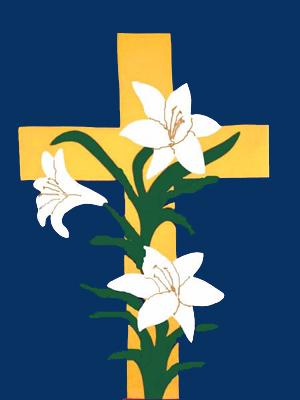 Cross with Lilies Flag on Navy - 3 x 4.5 ft