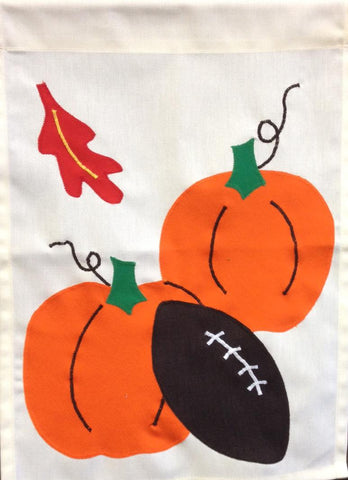 Pumpkins & Football Flag on Off White - 12 x 18 in