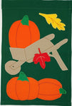 Fall Wheelbarrow & Pumpkins Flag on Hunter - 12 x 18 in