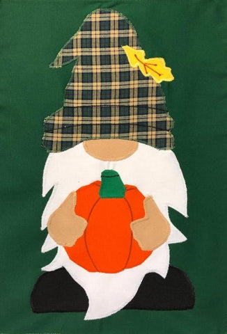 Fall Gnome Flag on Hunter Green - 12 x 18 in