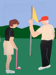 Male and Female Golfers Flag on Lt Blue- 3 x 4.5 ft