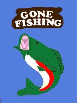 Gone Fishing Flag on Royal- 3 x 4.5 ft