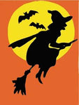 Silhouette Witch Flag on Orange - 12 x 18 in