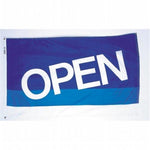 OPEN Flag w/Blue Stripes- Nylon with Grommets - 3 x 5 ft