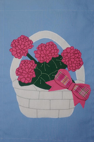 Pink Geranium Basket Flag on Light Blue - 12 x 18 in