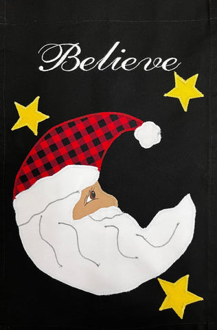 Believe Santa Flag on Black - 12 x 18 in
