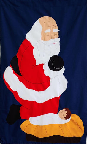 Santa and Jesus Flag on Navy - 3 x 4.5 ft