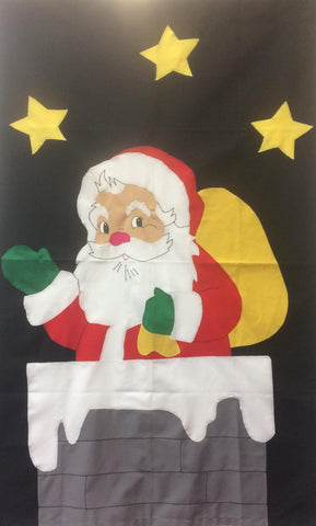 Santa in Chimney Flag on Black - 3 x 4.5 ft