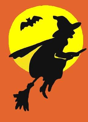 Silhouette Witch Flag on Orange- 3 x 4.5 ft