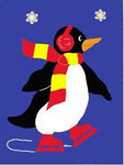 Skating Penguin Flag on Royal - 28 x 40 in