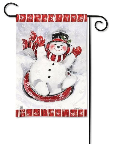 Sledding Snowman BreezeArt® Flag - 12.5 x 18 in