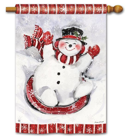 Sledding Snowman BreezeArt® Flag - 28 x 40 in