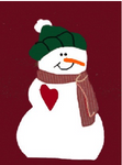 Snowman with Heart on Burgundy - 12 x 18 in