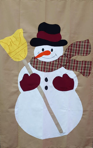Snowman with Broom Flag on Khaki - 3 x 4.5 ft
