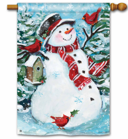 Snowman with Cardinals BreezeArt® Flag - 28 x 40 in