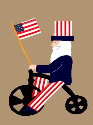Uncle Sam on Bike Flag on Khaki - 12 x 18 in
