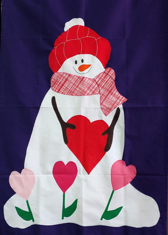 Valentine Snowman Flag on Purple - 3 x 4.5 ft