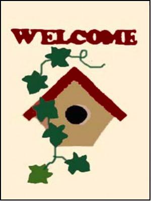 Welcome Birdhouse with Ivy Flag on Off White - 12 x 18 in