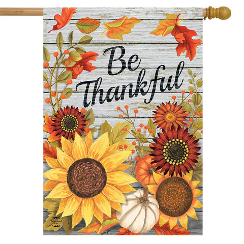 Be Thankful Flowers Flag - 28 X 40 in Double-sided