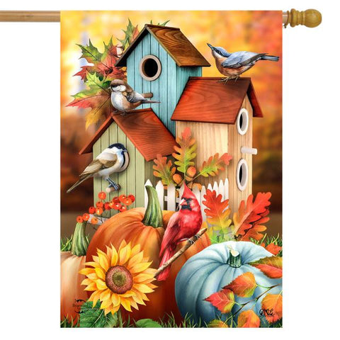 Fall Floral Birdhouses Flag - 28 X 40 in