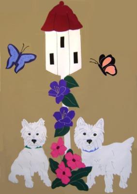 Butterfly House with Dogs Flag on Khaki - 3 x 4.5 ft