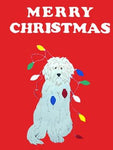 Merry Christmas Dog with Lights Flag on Red - 3 x 4.5 ft