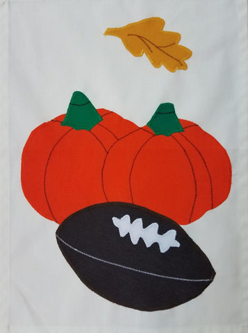 Pumpkin and Football Flag on Off White - 12 x 18 in