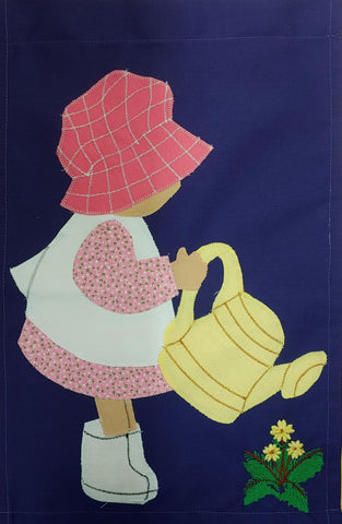 Little Girl with Watering Can Flag - 12 x 18 in
