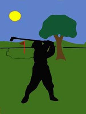 Silhouette Male Golfer Flag on Lt Blue - 12 x 18 in