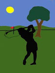 Silhouette Female Golfer Flag on Lt Blue - 12 x 18 in