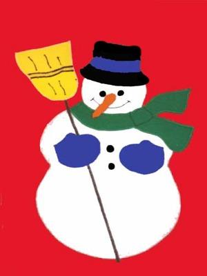 Snowman with Broom on Red - 12 x 18 in