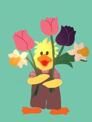 Spring Duck with Flowers Flag on Mint Green - 3 x 4.5 ft