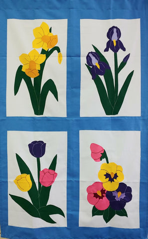 Spring Quilt on Medium Blue - 3 x 4.5 ft